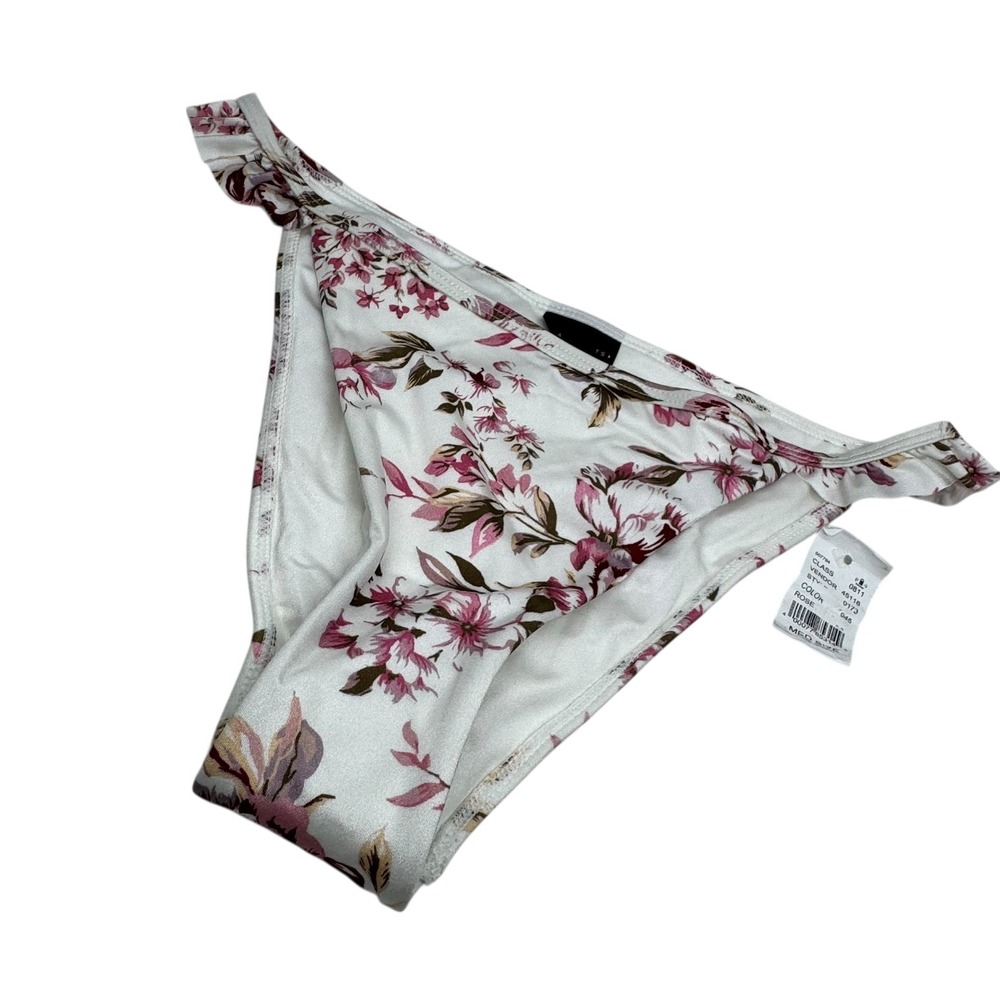 LA‎ Hearts White Floral Ruffle Bikini Bottoms Swimsuit Size Medium